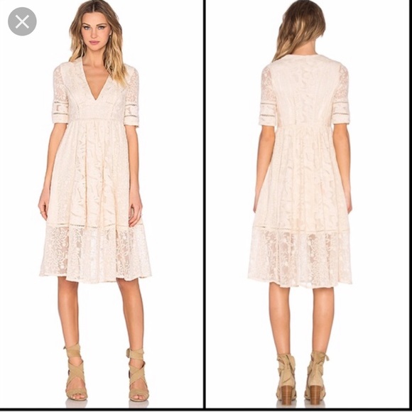 Crochet Lace Midi Dress V Neck Sleeves 